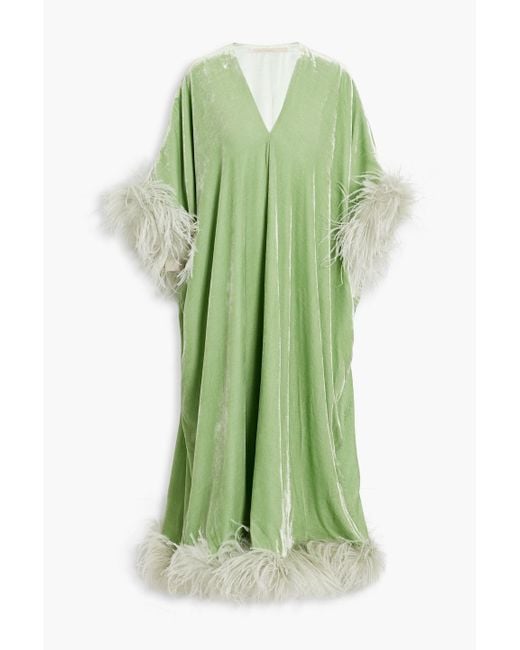 The Vampire's Wife Green The ghosteen feather-trimmed velvet gown