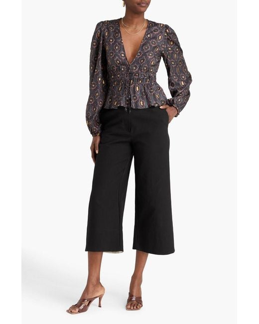 HANNAH Black Lola Printed Silk-satin Blouse