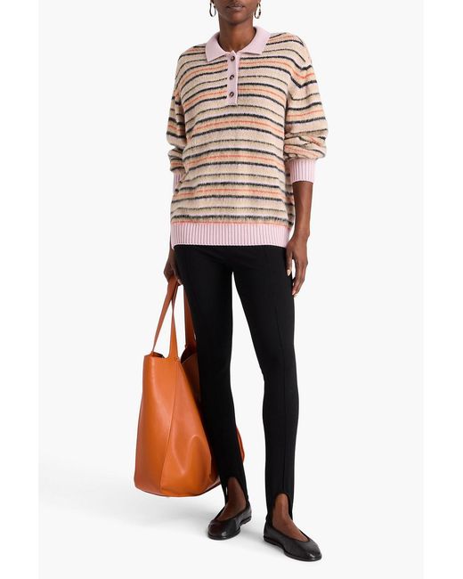 Stine Goya White Striped Intarsia-Knit Polo Sweater