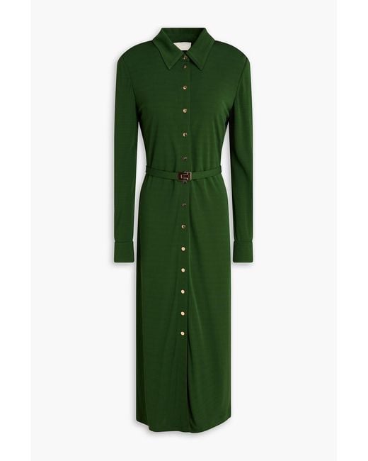Tory Burch Green Belted Jersey Midi Shirt Dress