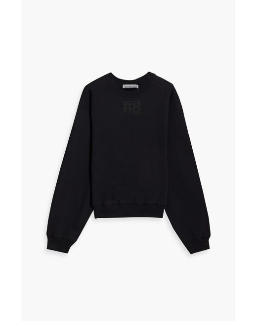 T By Alexander Wang Black Appliquéd Cotton-blend Fleece Sweatshirt