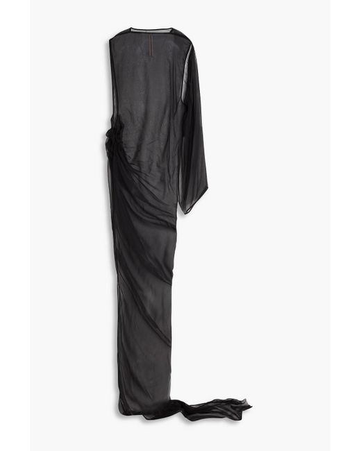 Rick Owens Black Twist-front Cutout Cupro And Chiffon Gown