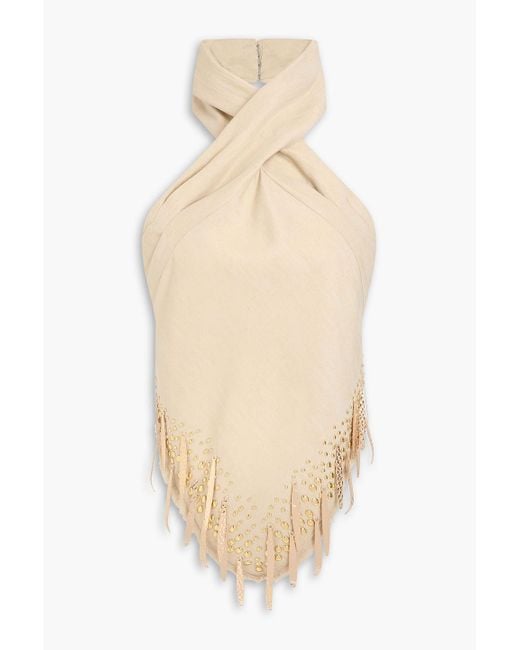 Rabanne White Asymmetric Studded Cotton-Blend Halterneck Top