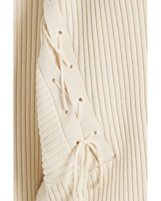 Palmer//Harding Natural Possibility rollkragenpullover aus einer gerippten woll-baumwollmischung mit schnürung
