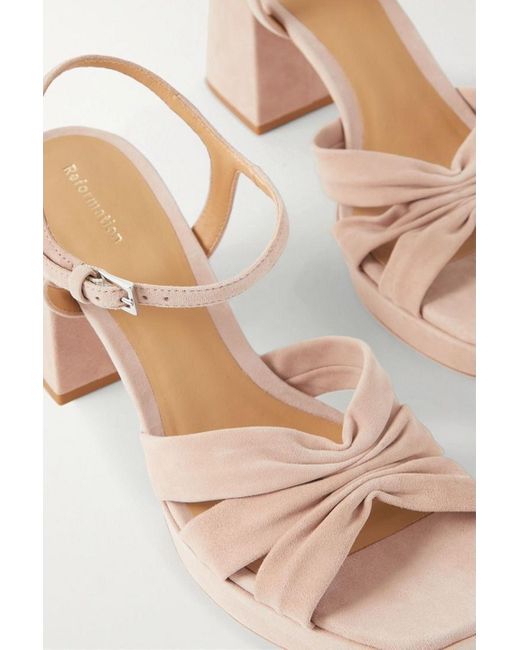 Reformation Pink Maize Ruched Suede Platform Sandals