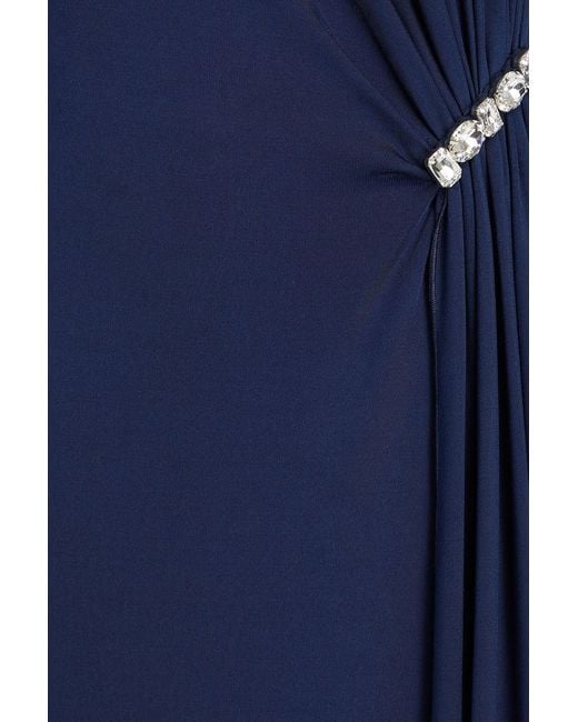 David Koma Blue Crystal-embellished Satin-jersey Maxi Dress