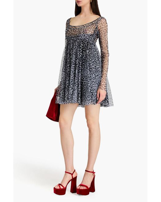 Philosophy Di Lorenzo Serafini Gray Gathered Leopard-print Tulle Mini Dress