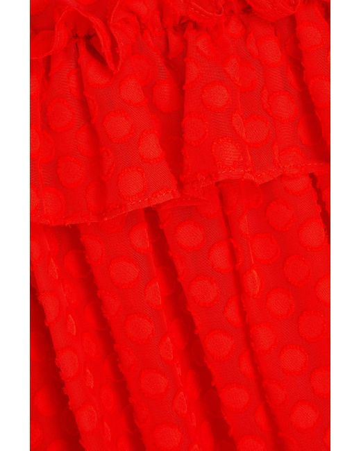 Stella Nova Red Lela Ruffled Polka-dot Devoré Dress