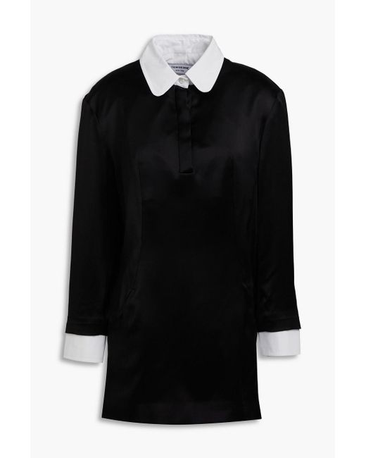 Thom Browne Black Poplin-paneled Silk-satin Mini Shirt Dress