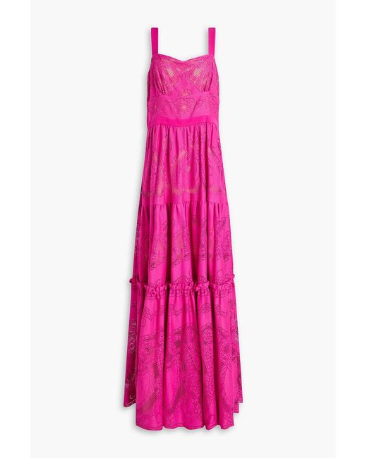 Zuhair Murad Pink Tiered Cotton-Blend Lace Gown