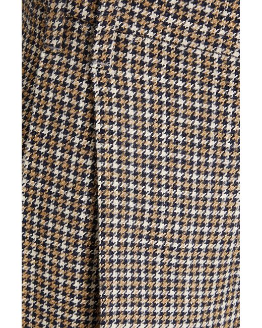 Brunello Cucinelli Gray Cropped Metallic Houndstooth Linen-blend Tapered Pants