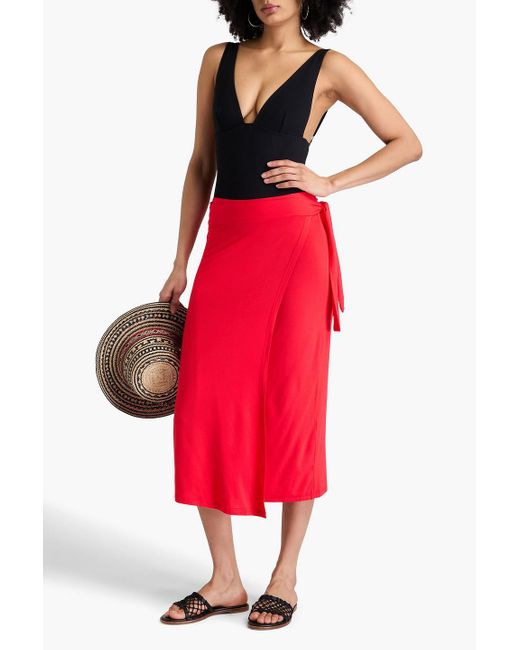 Melissa Odabash Red Ida asymmetrischer midi-wickelrock aus jersey