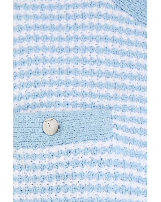 Tory Burch Blue Kendra Striped Crochet-knit Cotton-blend Cardigan
