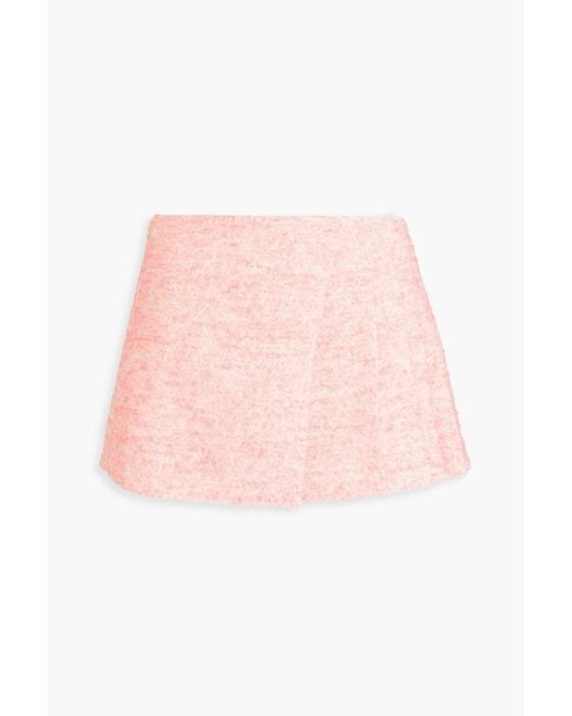 Maje Pink Janello Pleated Wrap-effect Bouclé-tweed Mini Skirt