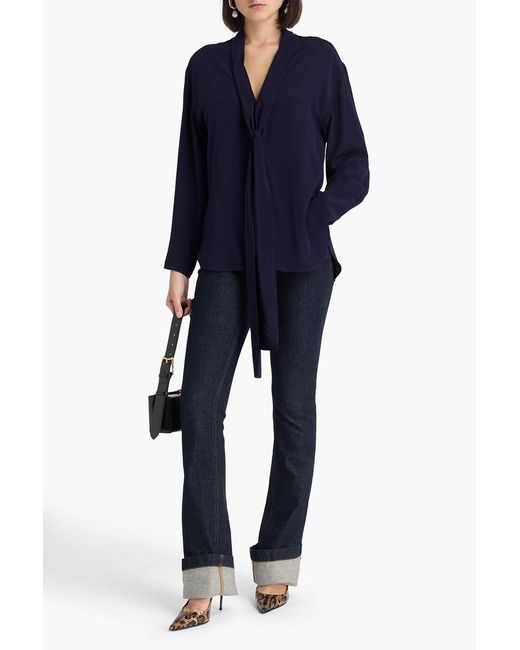 Victoria Beckham Blue Tie-Neck Silk Crepe De Chine Shirt
