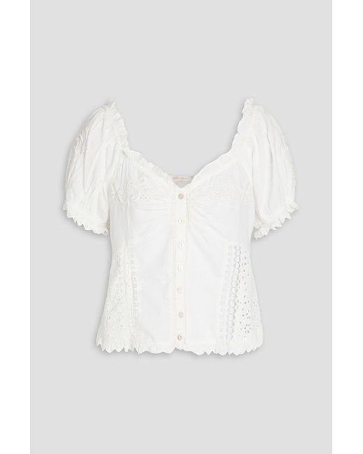 LoveShackFancy White Bryant Ruffled Broderie Anglaise Cotton Top