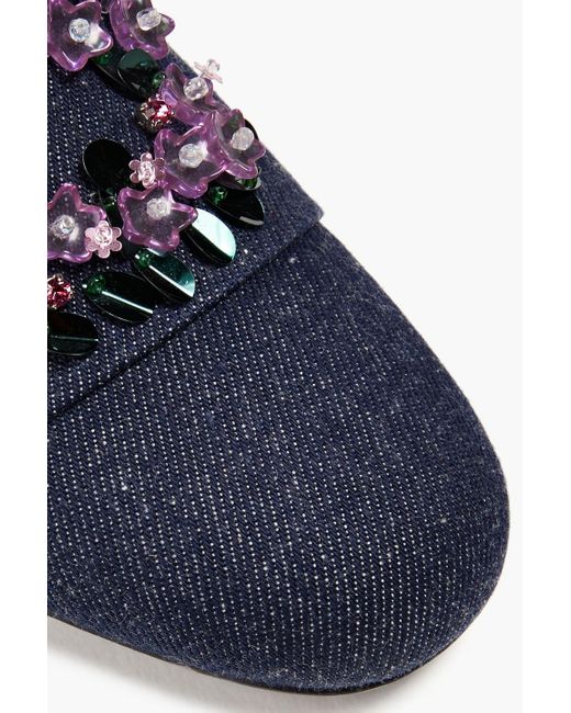 Roger Vivier Blue Embellished Denim Loafers