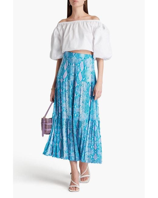 Diane von Furstenberg Blue Austria Reversible Printed Stretch-mesh Midi Skirt