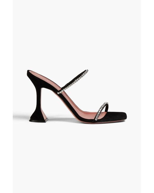 AMINA MUADDI Black Gilda Crystal-embellished Suede Mules