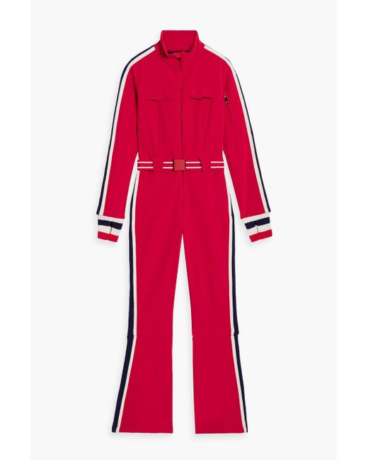 Perfect Moment Red Crystal Striped Ski Suit