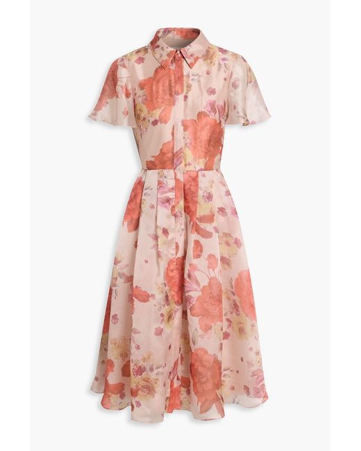 Mikael Aghal Pink Floral-Print Organza Shirt Dress