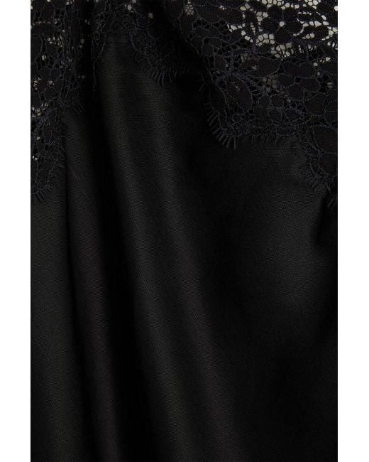 Zimmermann Black Slip dress aus satin in midilänge mit spitzenbesatz, schleife und gürtel