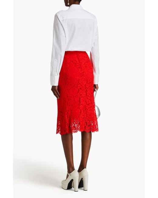 Dolce & Gabbana Red Cotton-blend Corded Lace Midi Skirt
