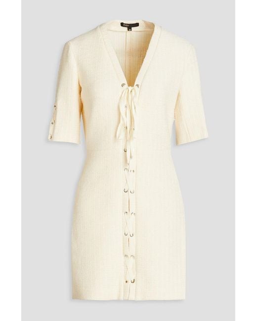 Maje Natural Lace-up Cotton-blend Mini Dress