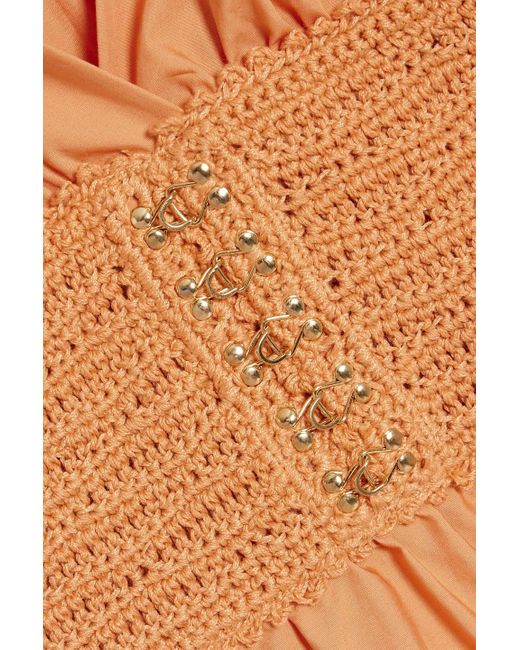 10 Crosby Derek Lam Orange Antara Crochet-paneled Tiered Cotton-poplin Midi Dress