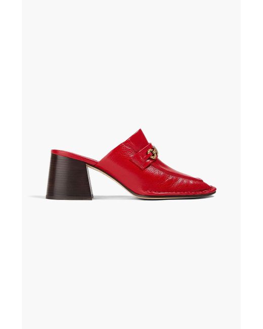 Tory Burch Red Embellished Leather Mules