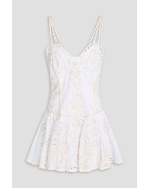 Charo Ruiz White Sissy Embroidered Cotton-Blend Mini Dress