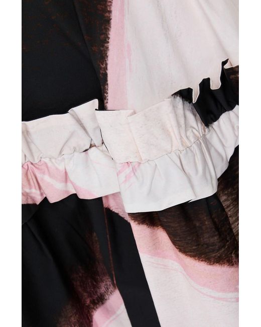 McQueen White Ruffled Printed Cotton Mini Dress