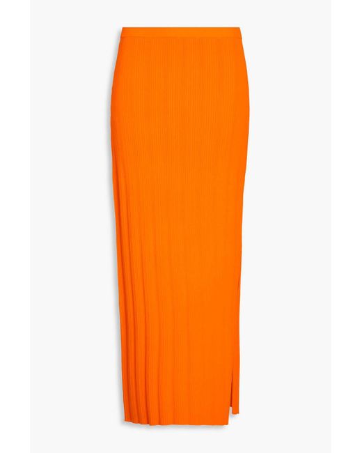 FRAME Orange Cutout Ribbed-knit Maxi Skirt