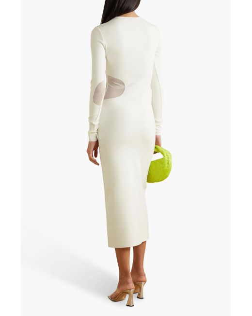 Zeynep Arcay White Mesh-paneled Stretch-knit Midi Dress