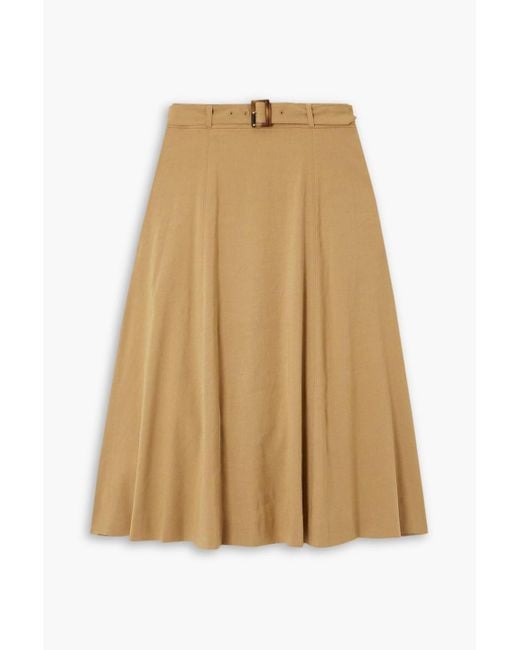 Veronica Beard Natural Arwen Belted Pleated Linen-blend Midi Skirt