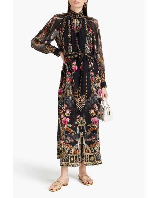 Camilla Black Embellished Silk Crepe De Chine And Georgette Maxi Shirt Dress