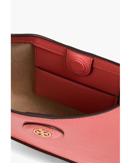 Tory Burch Pink Robinson Glossed Textured-leather Shoulder Bag