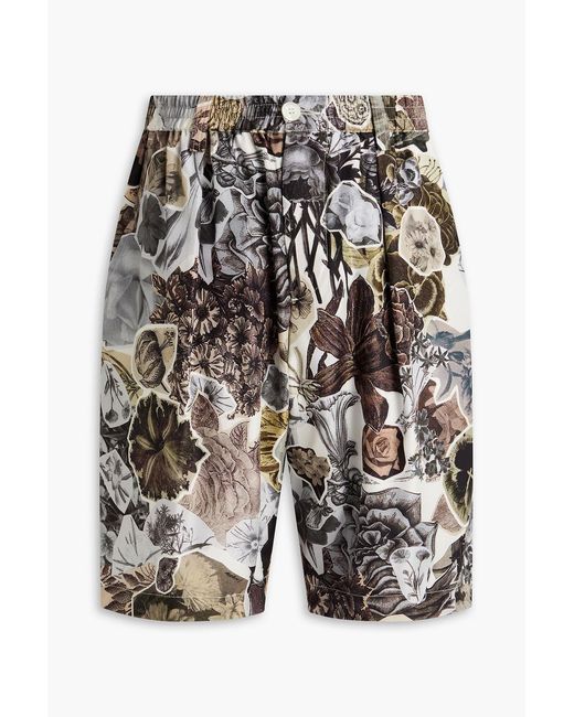 Marni Gray Floral-Print Silk-Twill Shorts for men
