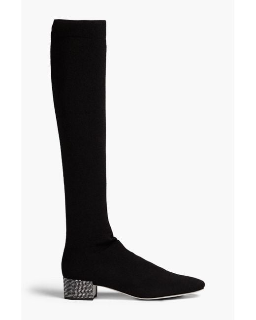 Rene Caovilla Black Grace Embellished Stretch-knit Over-the-knee Boots