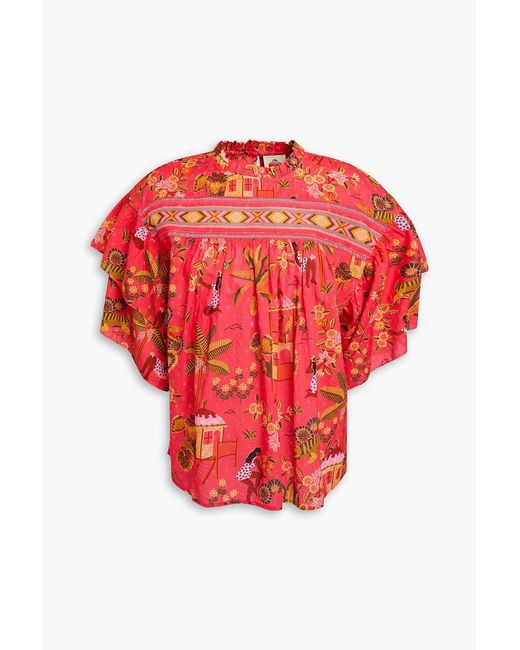 Farm Rio Red Printed Fil Coupé Cotton Top