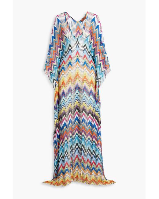 Missoni Blue Fringed Metallic Crochet-knit Maxi Dress