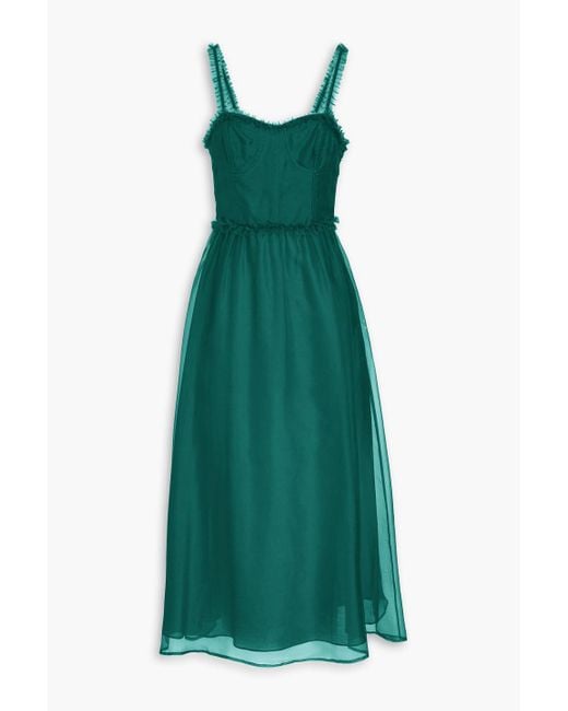 Ulla Johnson Green Gisele Ruffled Silk-Organza Midi Dress