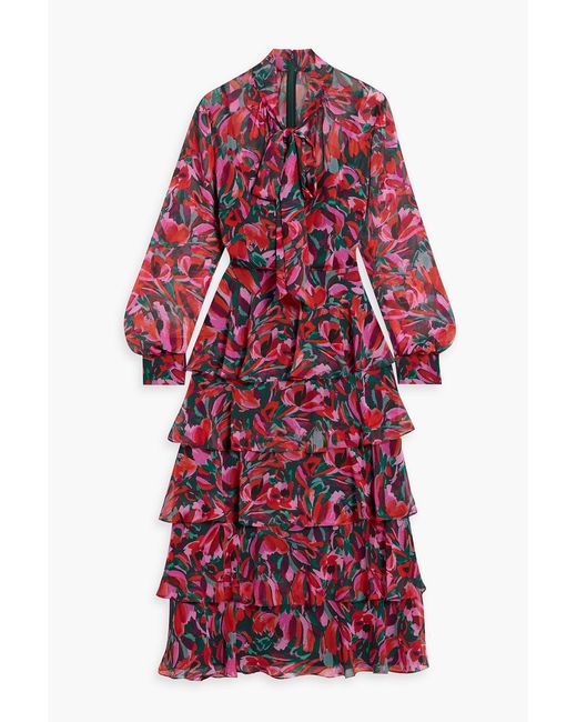 Mikael Aghal Tiered Floral-print Chiffon Midi Dress