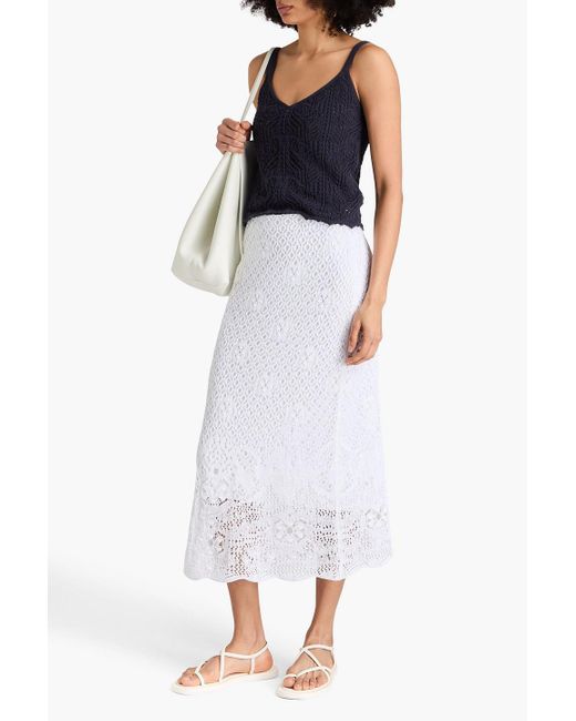 Vince White Cotton-blend Crochet-knit Midi Skirt
