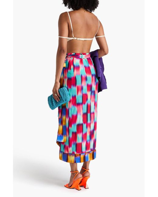Dries Van Noten Red Printed Satin Midi Wrap Skirt