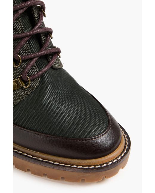 Tory Burch Green Textured-shell And Pebbled-leather Ankle Boots