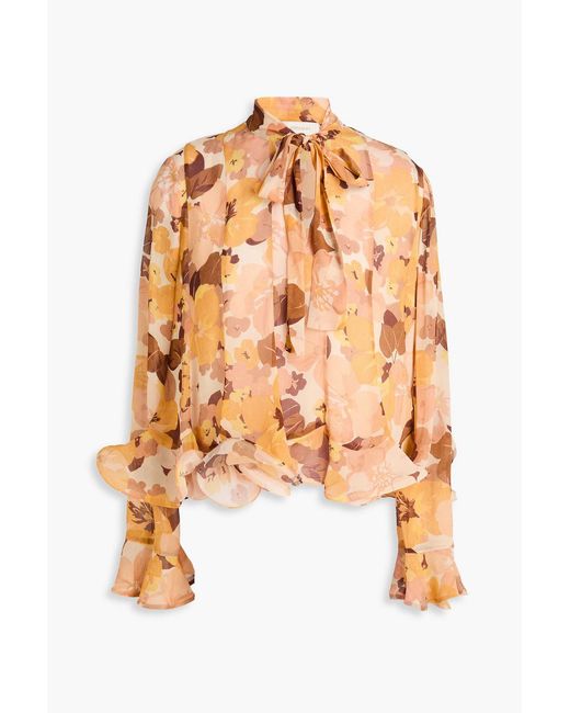 Zimmermann White Pussy-Bow Floral-Print Georgette Blouse