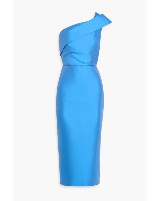 Monique Lhuillier Women's Blue One-Shoulder Draped Faille Midi Dress