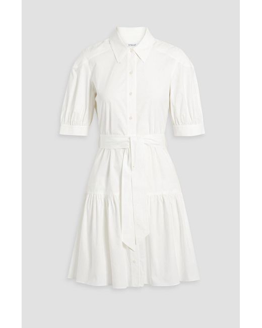 10 Crosby Derek Lam White Luma Gathered Cotton-blend Poplin Mini Shirt Dress