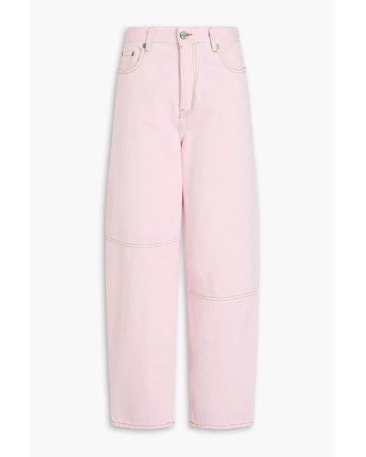 Ganni Pink High-rise Barrel-leg Jeans